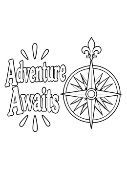 Free printable Adventure Awaits Compass Rose coloring page