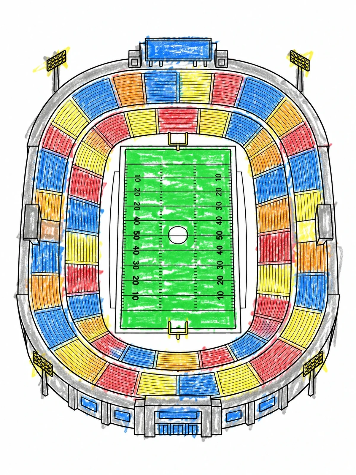 Colored example of the Aerial View Of Football Stadium coloring page
