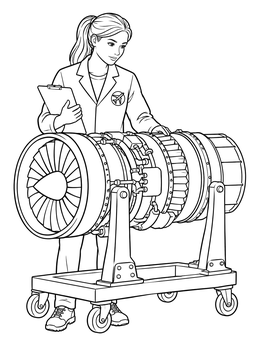 Free printable Aerospace Engineer Inspecting Jet Engine coloring page