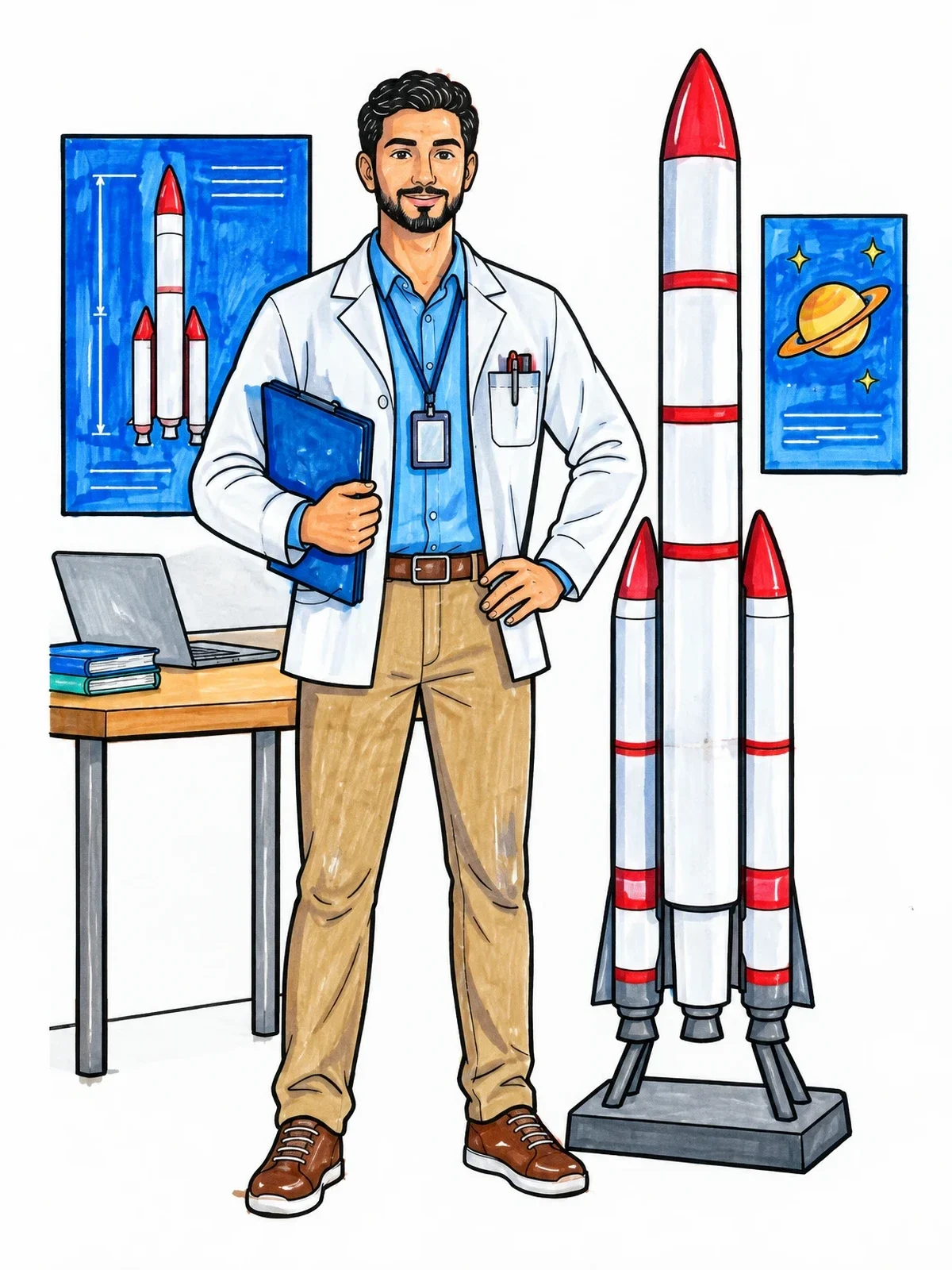 Colored example of the Aerospace Engineer With Model Rocket coloring page