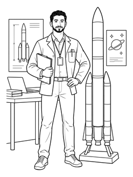 Free printable Aerospace Engineer With Model Rocket coloring page