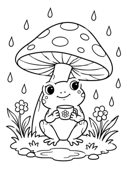 Free printable Cozy Frog Under Mushroom Umbrella coloring page