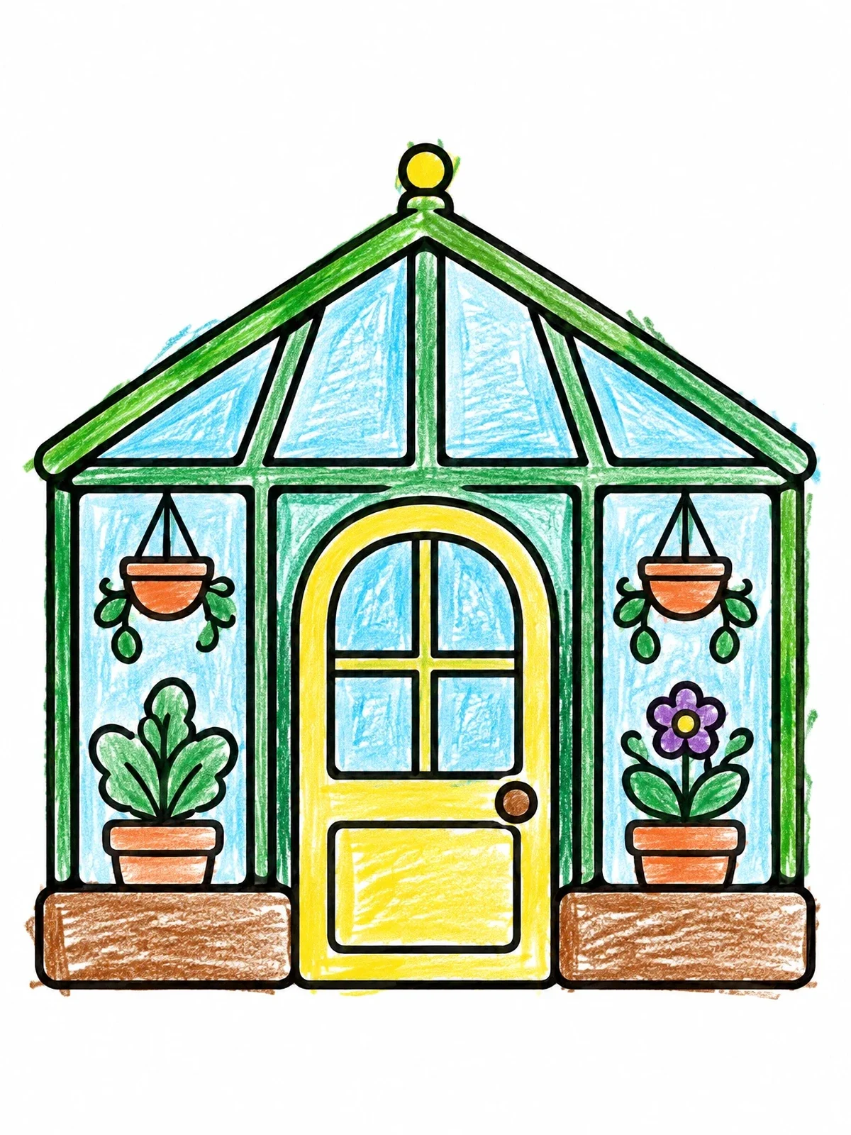 Colored example of the Cozy Little Garden Greenhouse coloring page