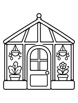 Free printable Cozy Little Garden Greenhouse coloring page