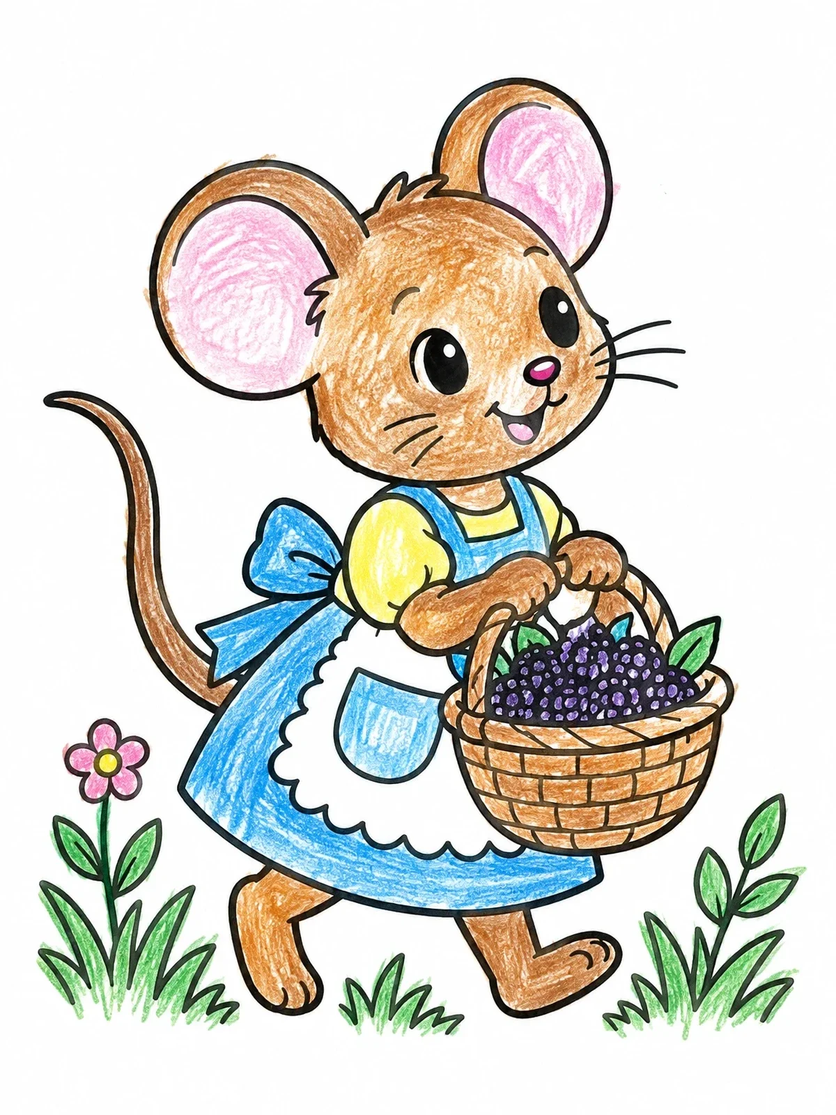 Colored example of the Cute Mouse With Berry Basket coloring page