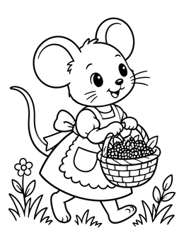 Free printable Cute Mouse With Berry Basket coloring page