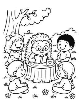 Free printable Hedgehog Reading Stories To Children coloring page