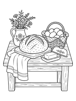 Free printable Rustic Cottage Kitchen Still Life coloring page