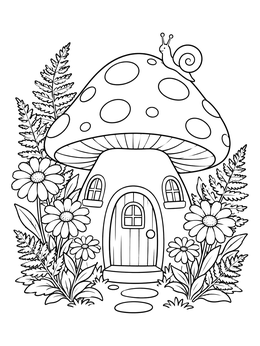 Free printable Cozy Mushroom House With Snail coloring page