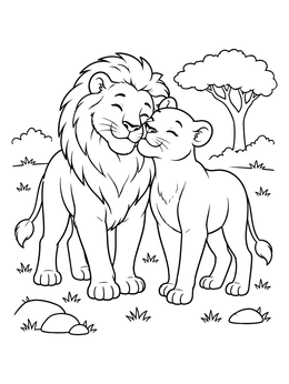 Free printable Affectionate Lions In The Savanna coloring page