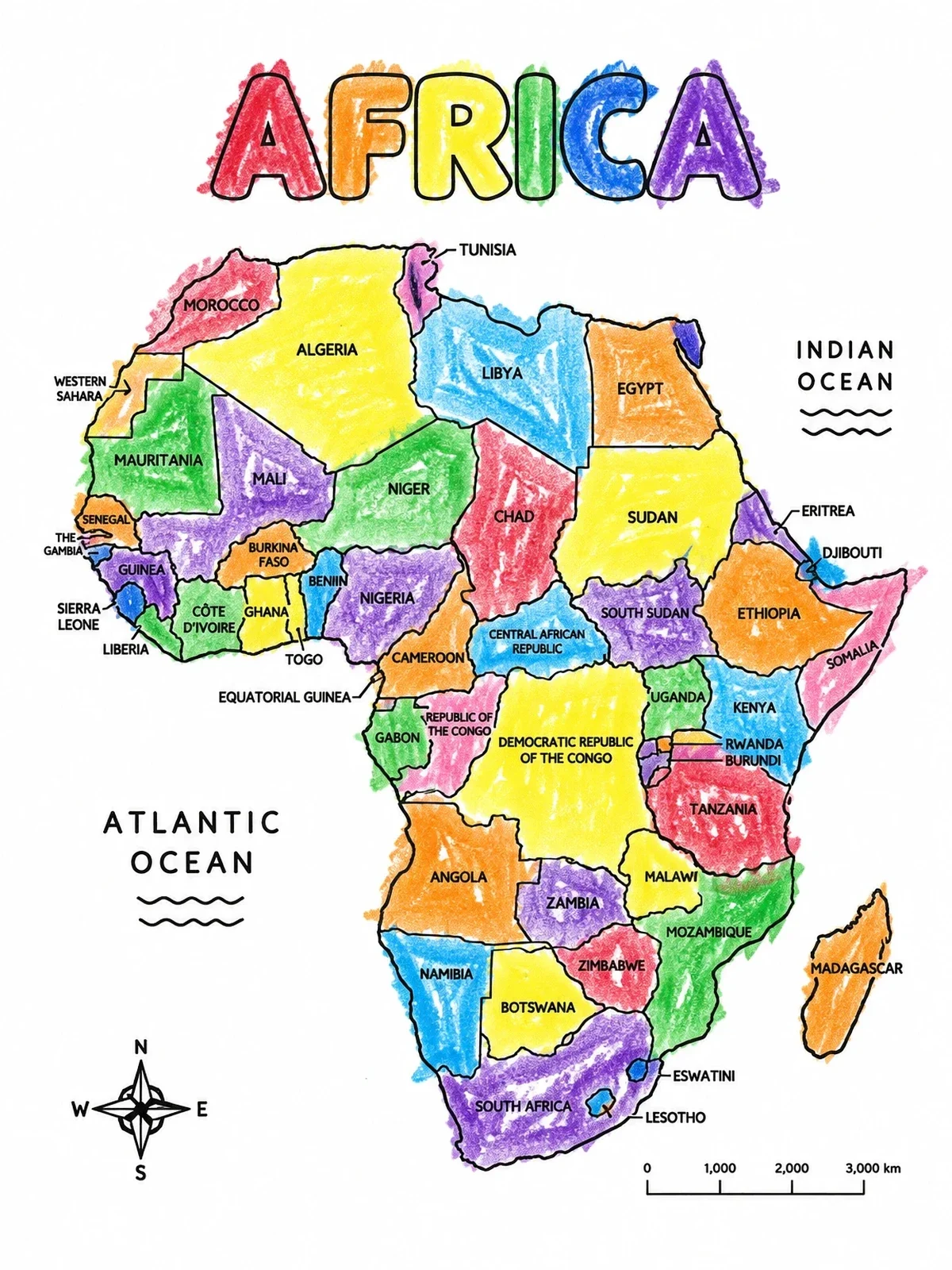 Colored example of the Africa Continent Map With Countries coloring page