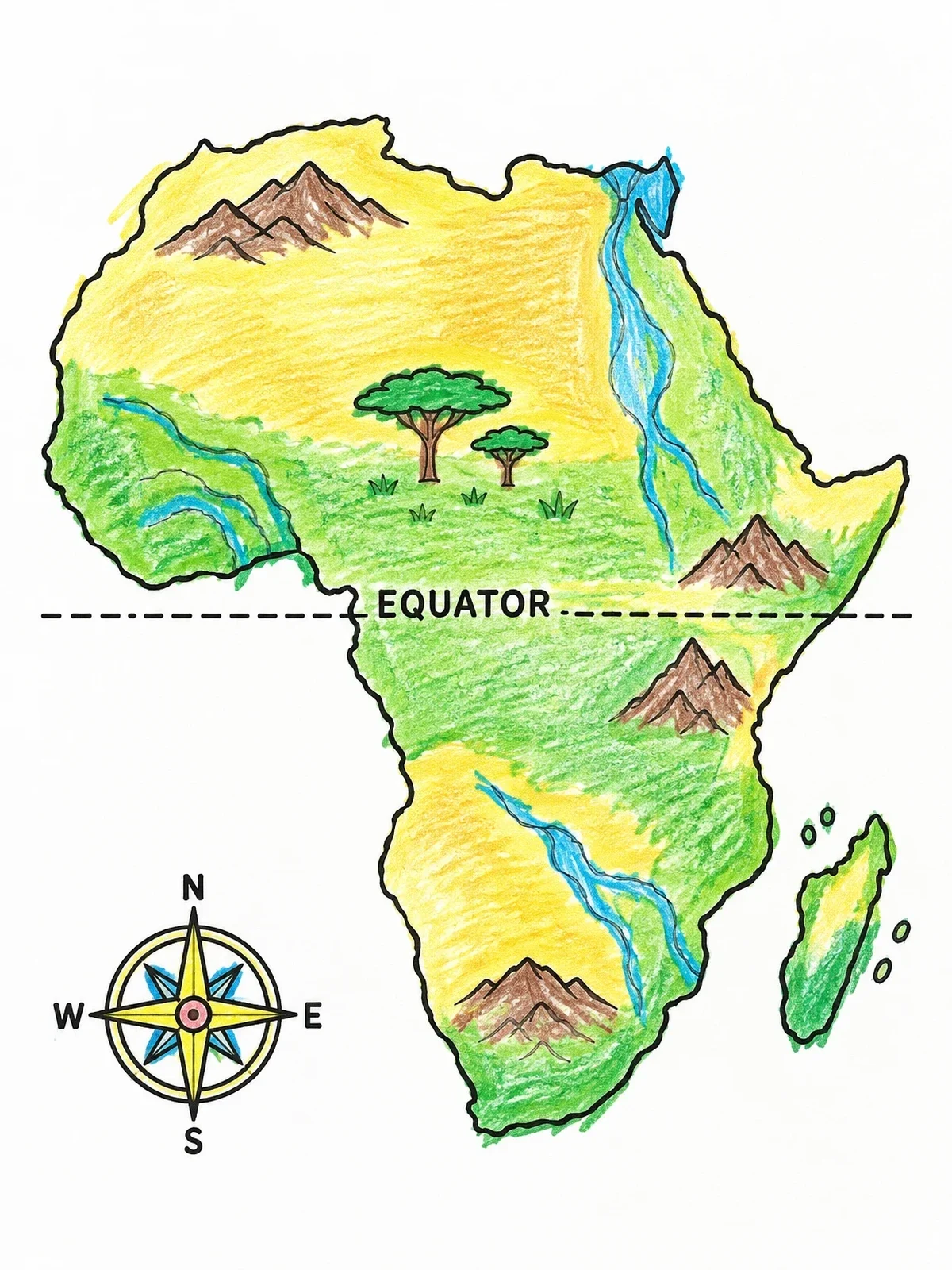 Colored example of the Africa Continent Map With Equator coloring page