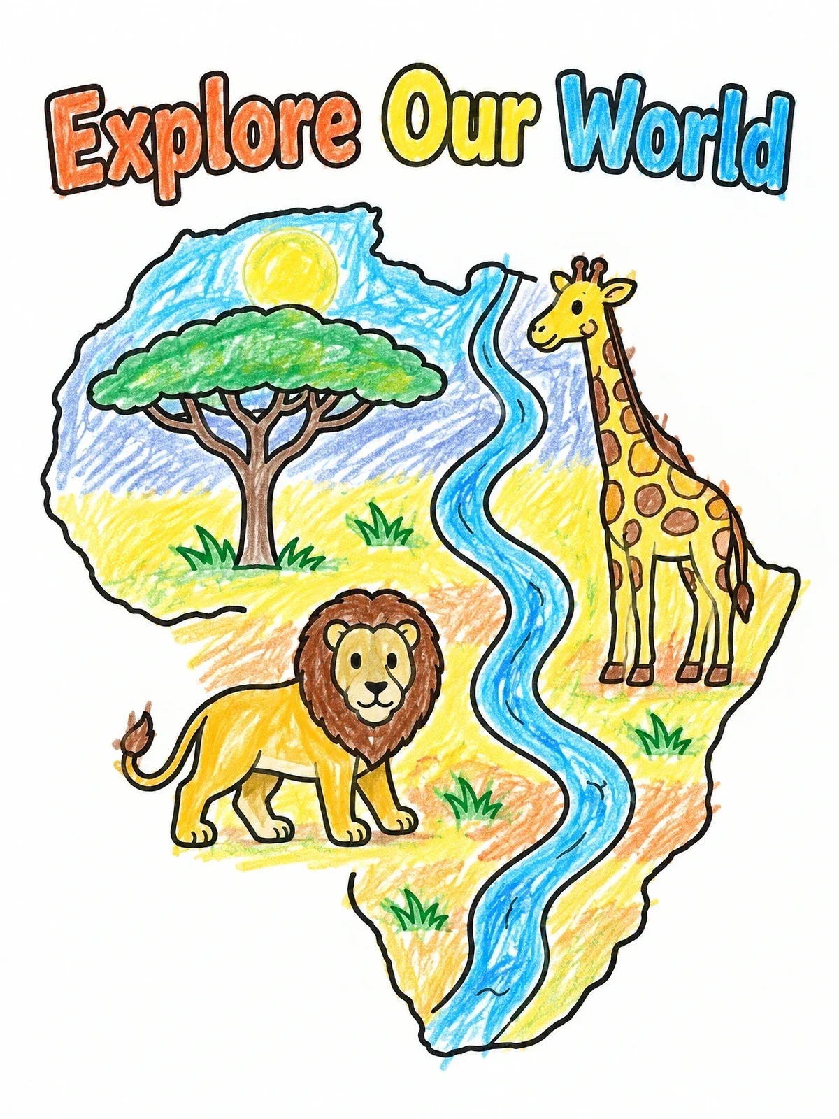 Colored example of the Africa Continent Safari Adventure coloring page