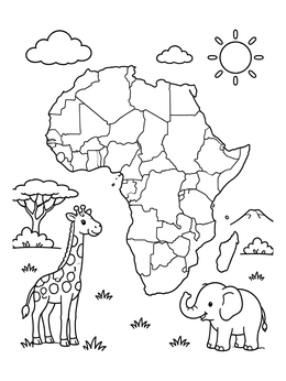 Free printable Africa Map With Cute Animals coloring page