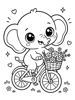 Free printable Cute Baby Elephant Riding A Bicycle coloring page