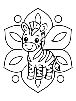Free printable Cute Baby Zebra And Petal Mandala coloring page