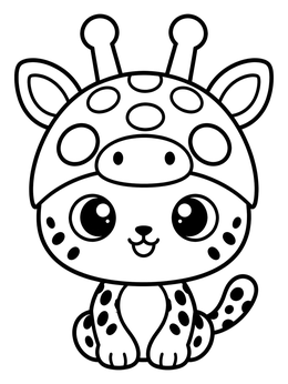 Free printable Cute Cheetah Cub In Giraffe Hat coloring page