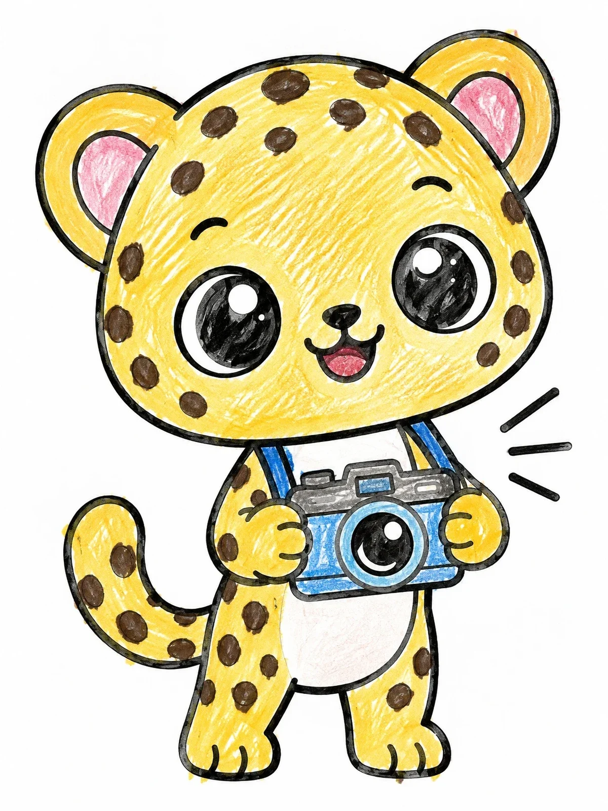 Colored example of the Cute Cheetah With Camera coloring page