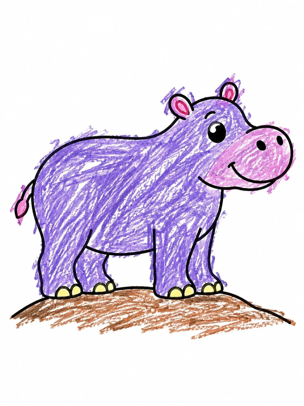 Colored example of the Cute Hippo On A Hill coloring page