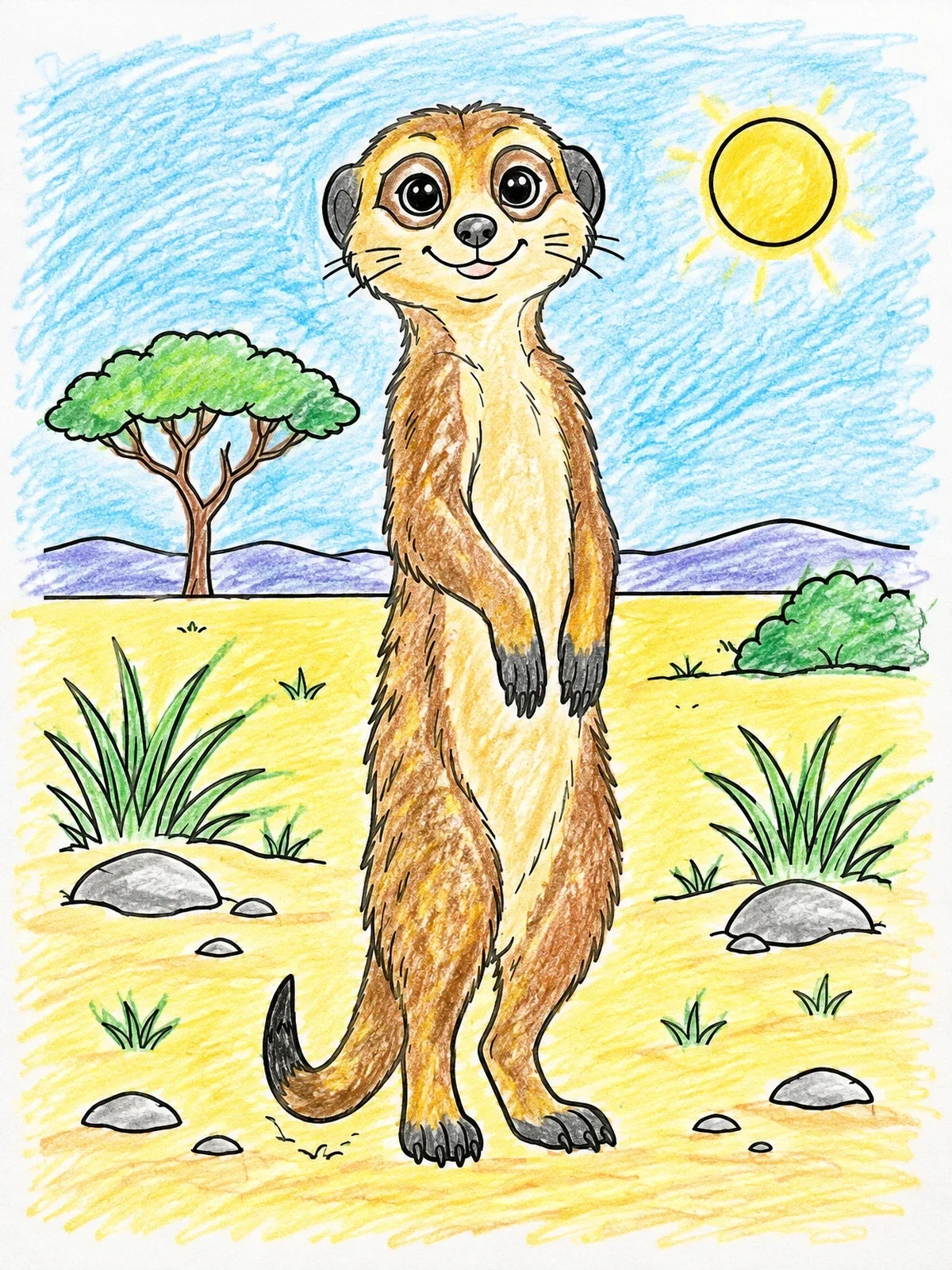Colored example of the Cute Meerkat Standing On The Savanna coloring page