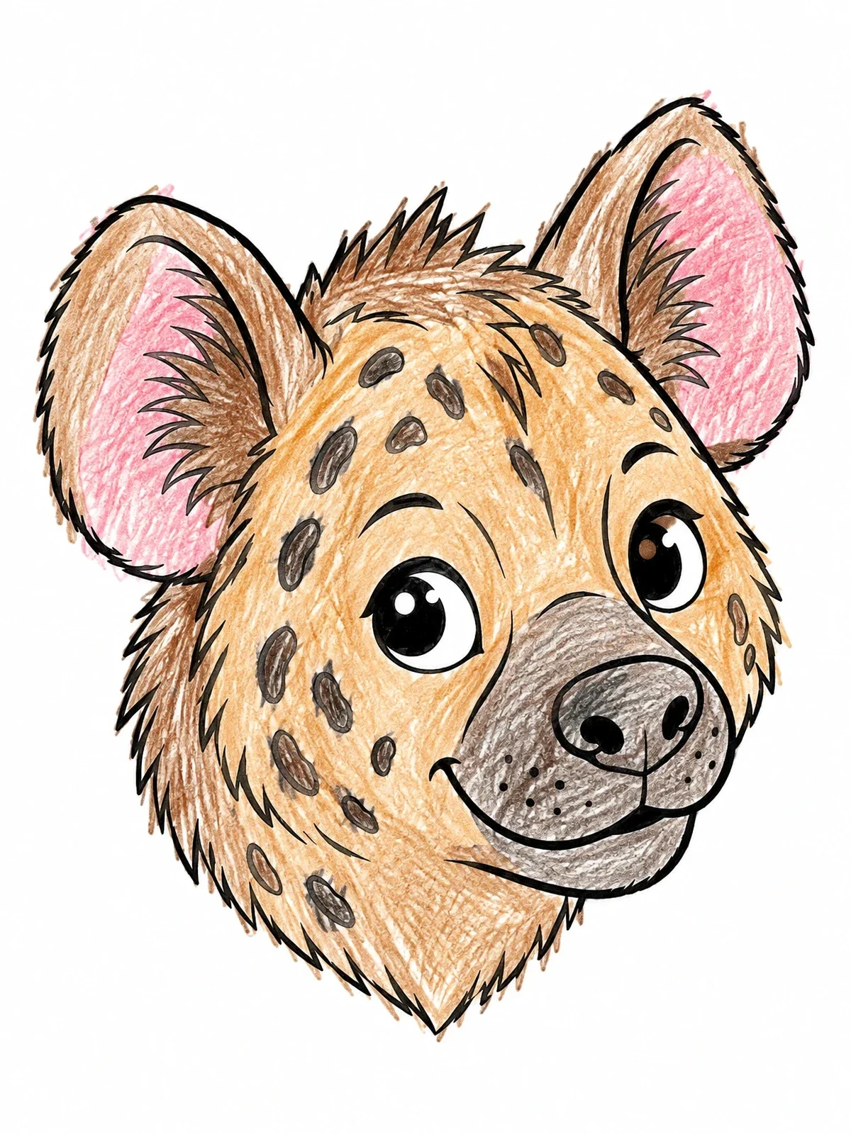 Colored example of the Cute Spotted Hyena Portrait coloring page