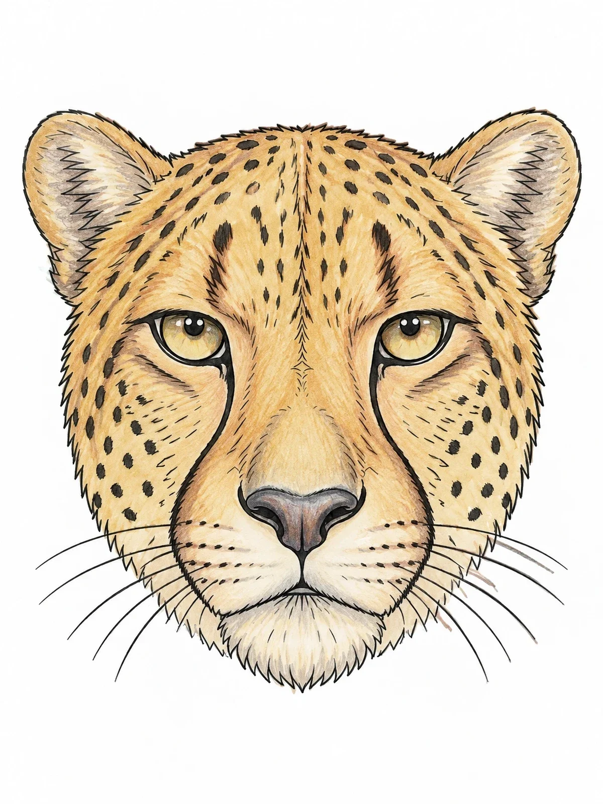 Colored example of the Detailed Cheetah Portrait coloring page