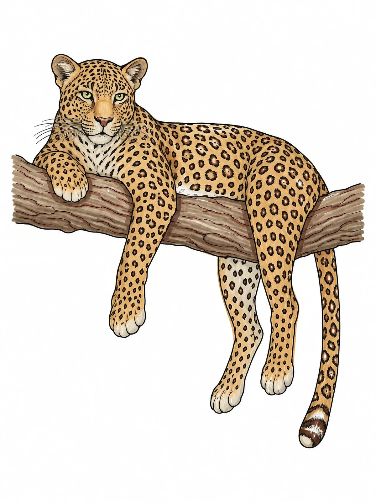 Colored example of the Leopard Resting On A Tree Branch coloring page