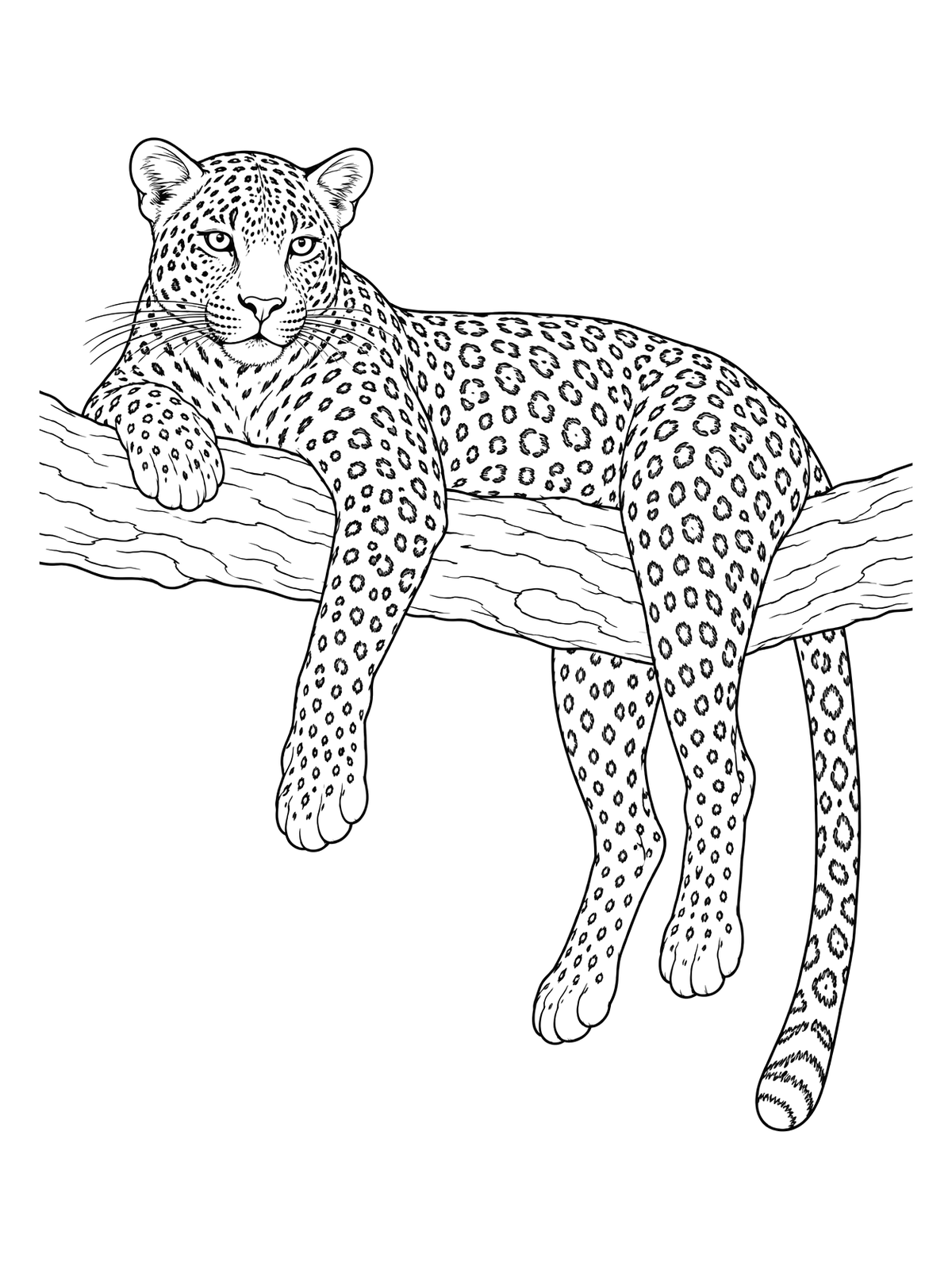 Leopard Resting On A Tree Branch – African Animals Coloring Page