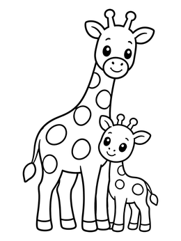 Free printable Mother Giraffe And Little Calf coloring page