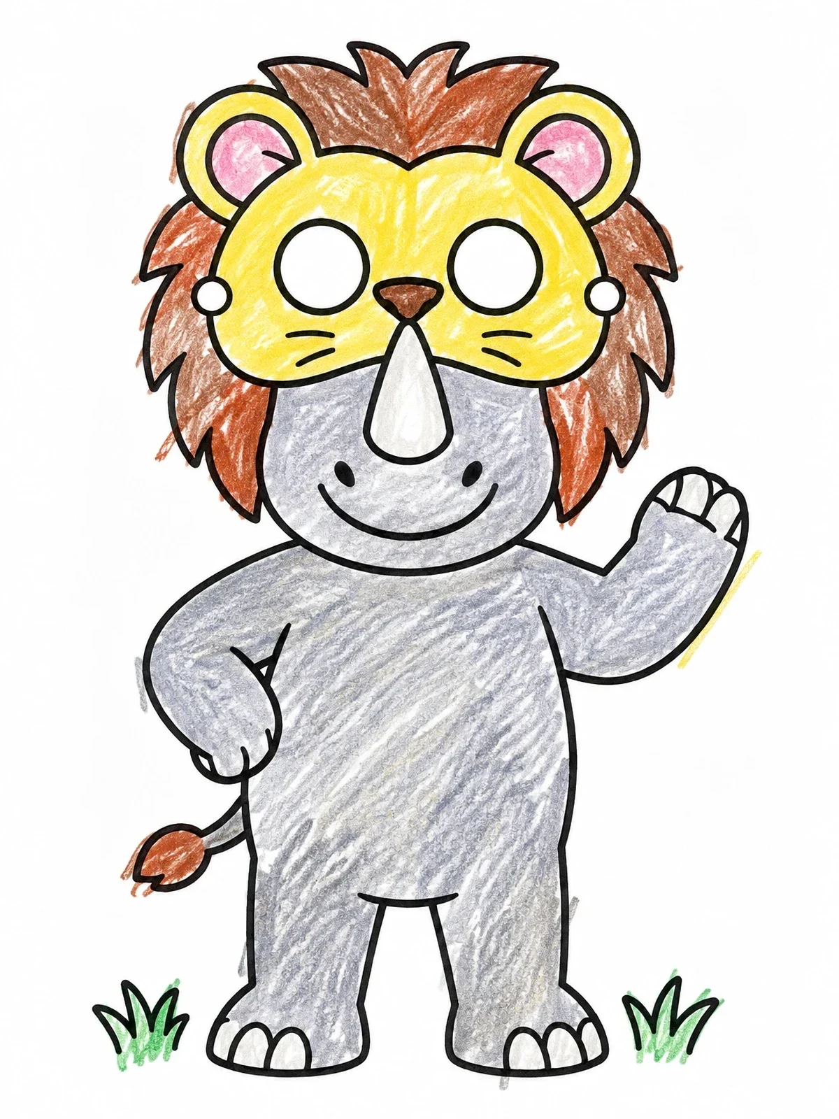 Colored example of the Rhino Wearing A Lion Mask coloring page