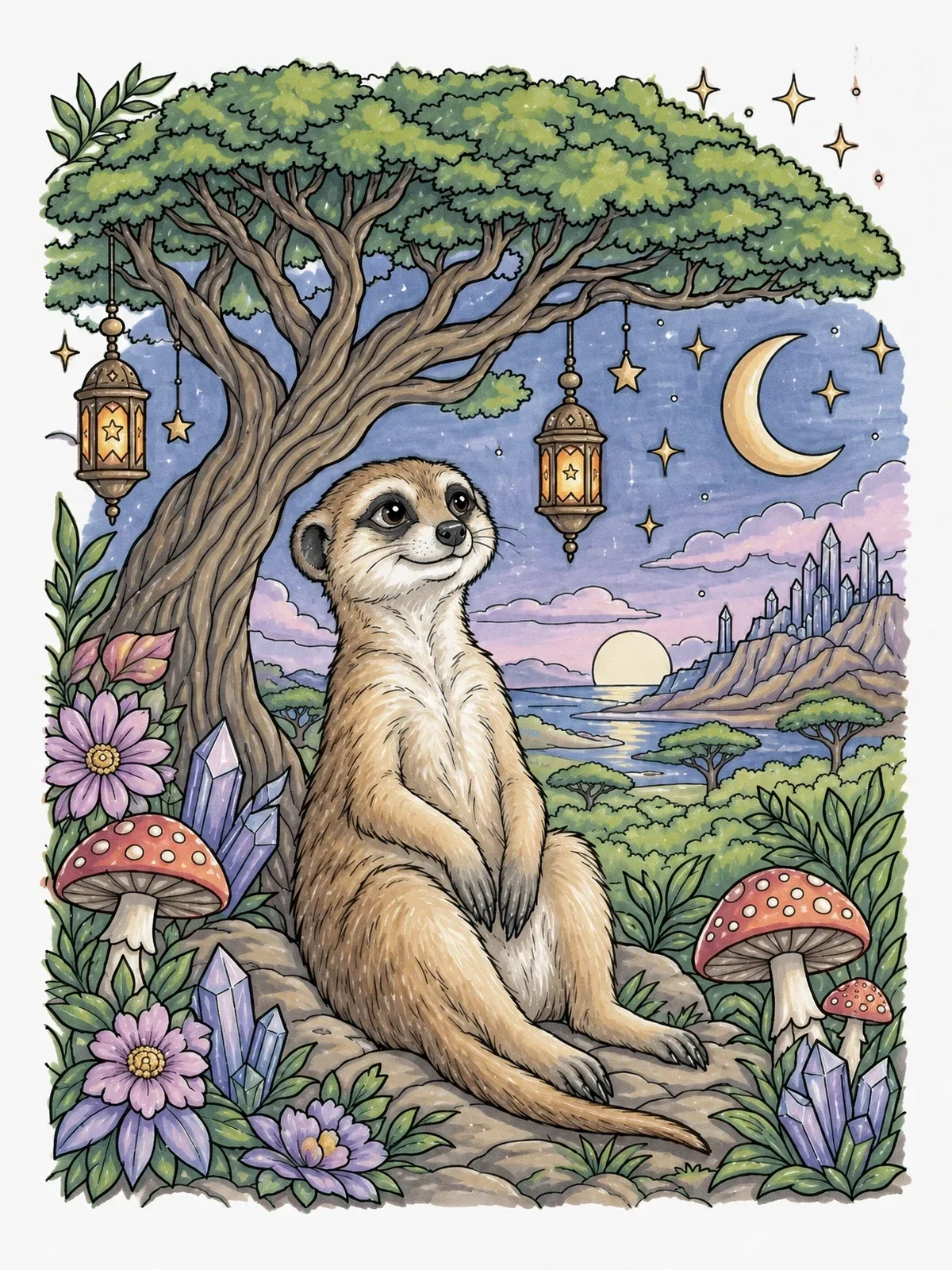 Colored example of the Serene Meerkat Under Acacia Tree coloring page
