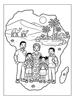 Free printable Family And Landscape In African Map coloring page