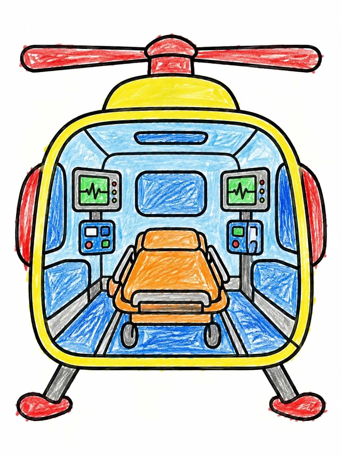 Colored example of the Air Ambulance Interior View coloring page