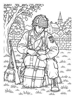 Free printable Airborne Soldier In Normandy Orchard coloring page