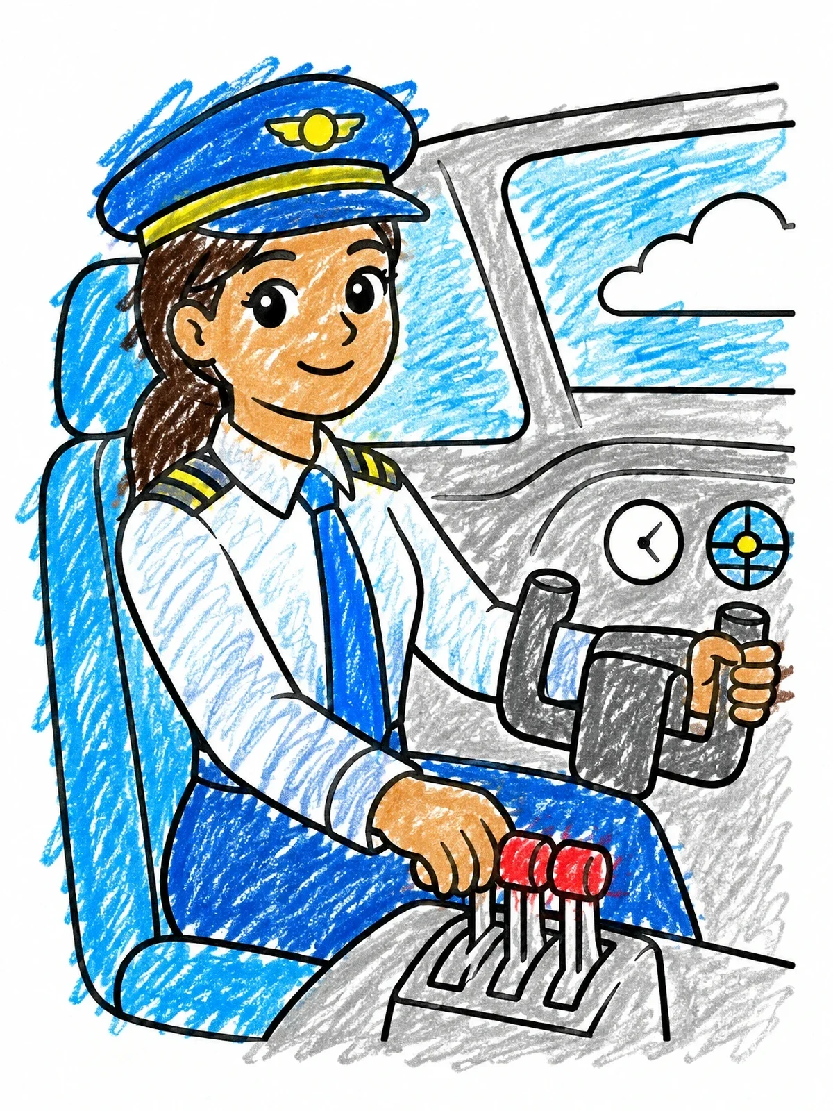 Colored example of the Friendly Airplane Pilot In Cockpit coloring page
