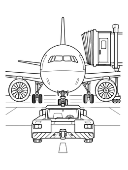 Free printable Airplane And Pushback Tug At Gate coloring page