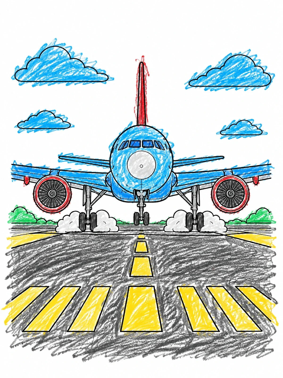 Colored example of the Airplane Landing On The Runway coloring page
