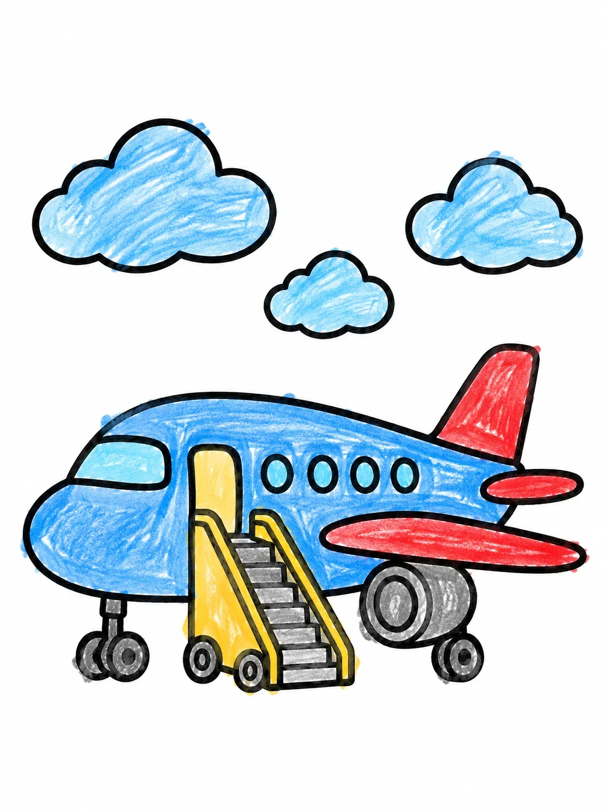 Colored example of the Cute Airplane With Boarding Stairs coloring page