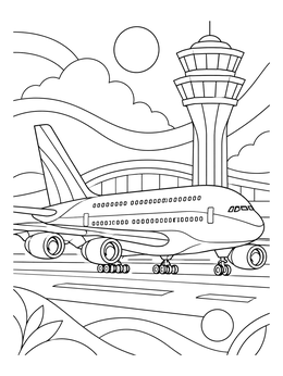 Free printable Double Decker Jet At Control Tower coloring page