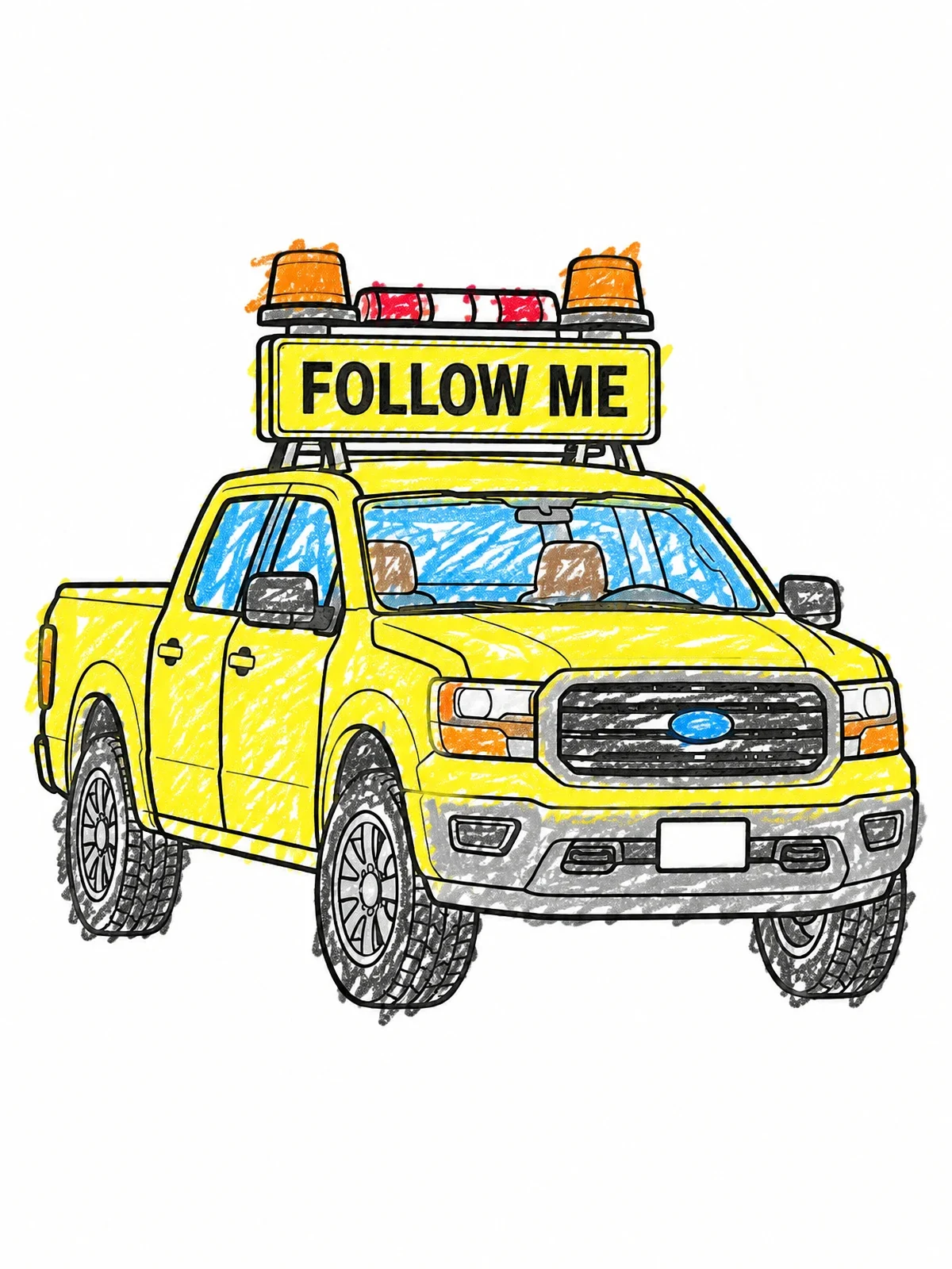 Colored example of the Airport Follow Me Pickup Truck coloring page