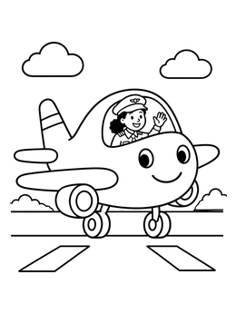 Free printable Friendly Airplane And Waving Pilot coloring page