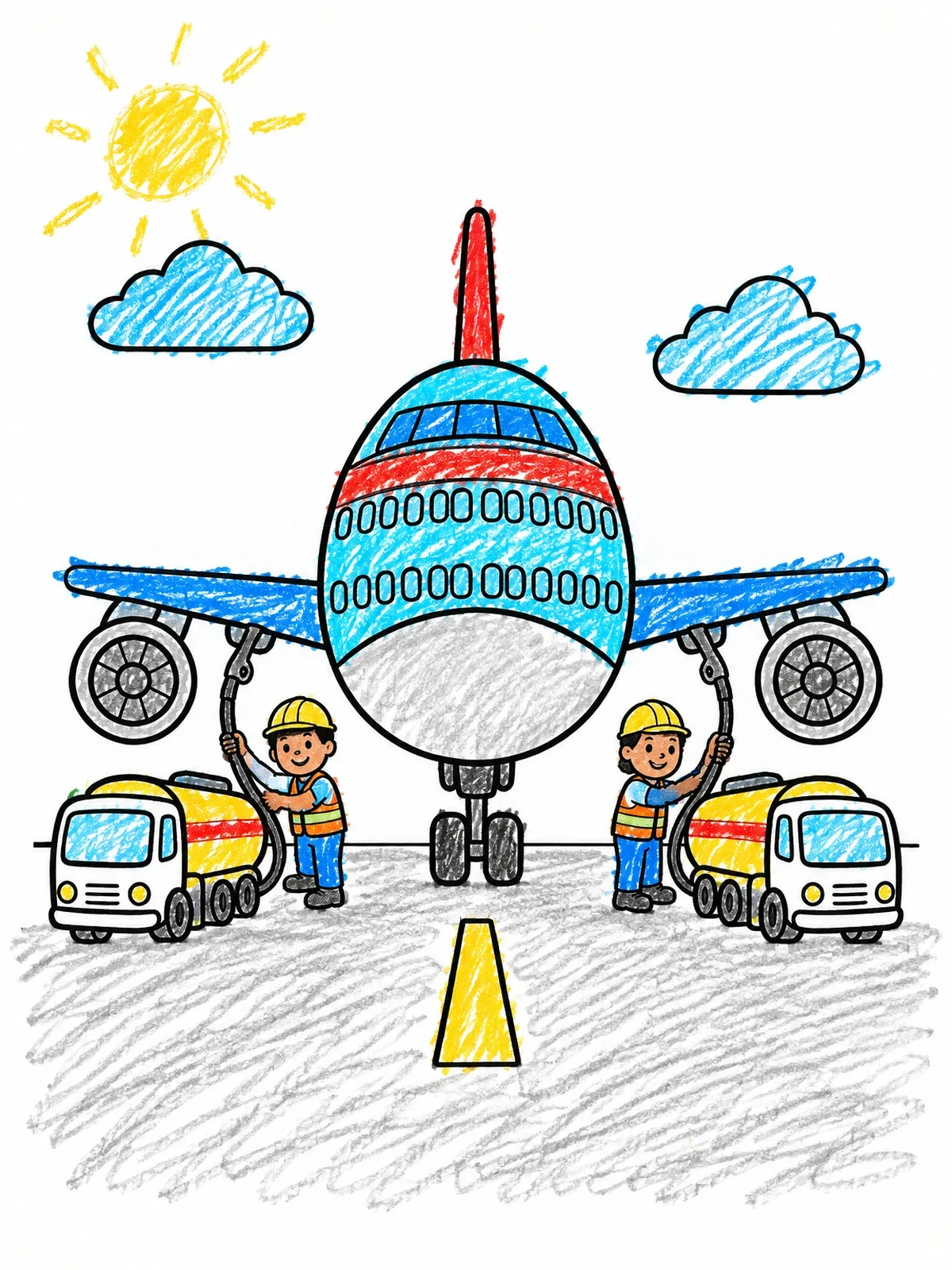 Colored example of the Ground Crew Fueling Airplane coloring page