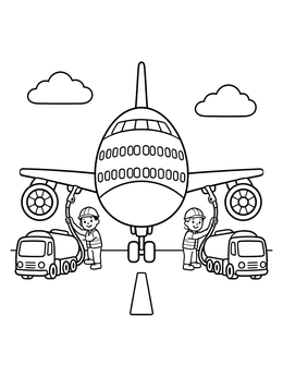 Free printable Ground Crew Fueling Airplane coloring page