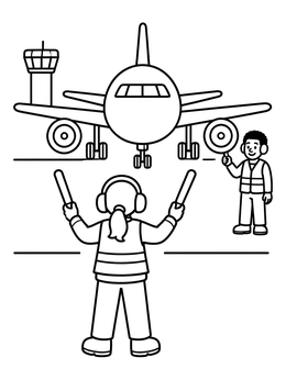 Free printable Airport Marshaller Guiding An Airplane coloring page