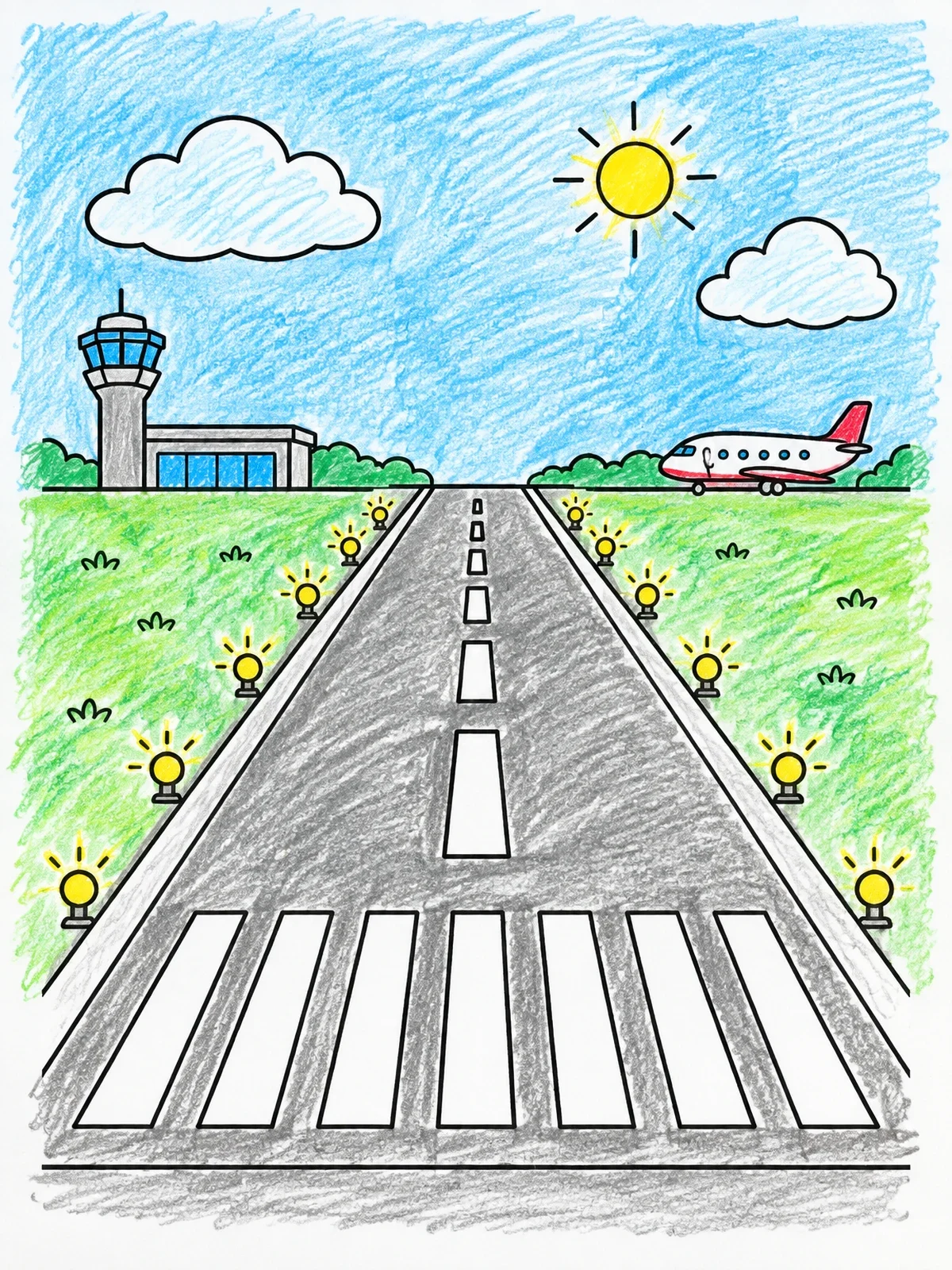 Colored example of the Airport Runway With Bright Lights coloring page
