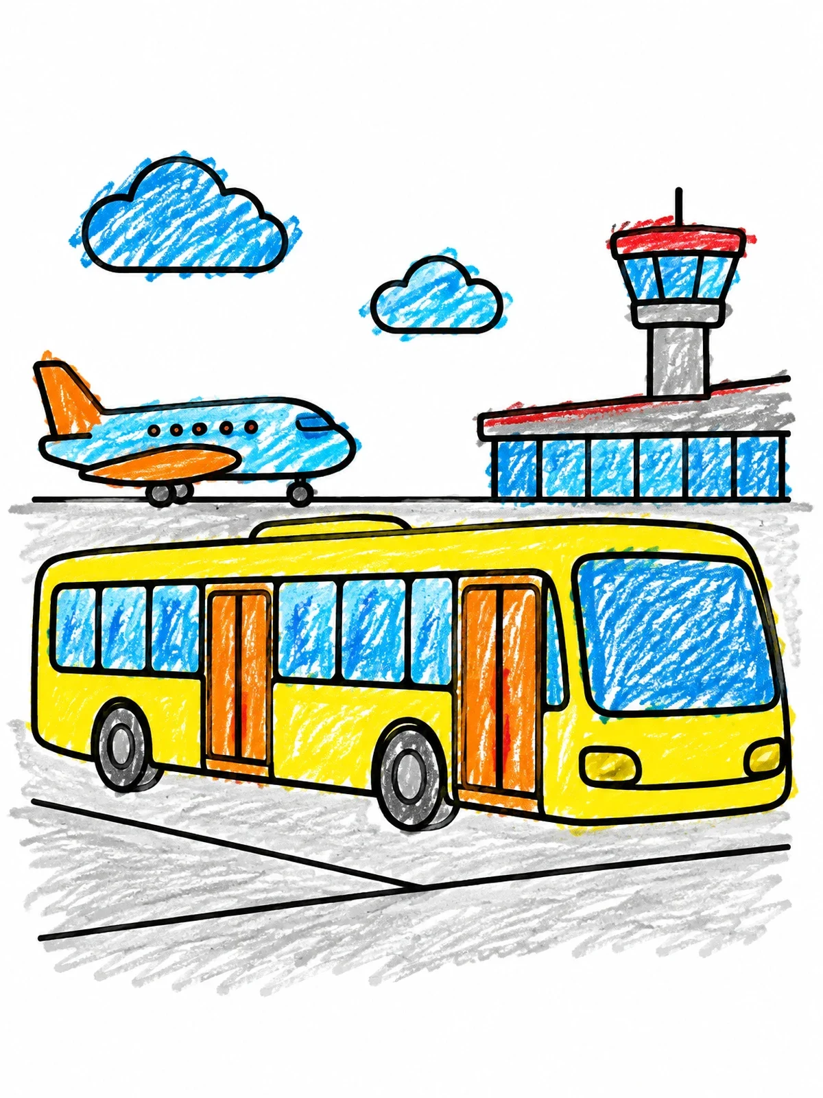 Colored example of the Airport Shuttle Bus On Tarmac coloring page