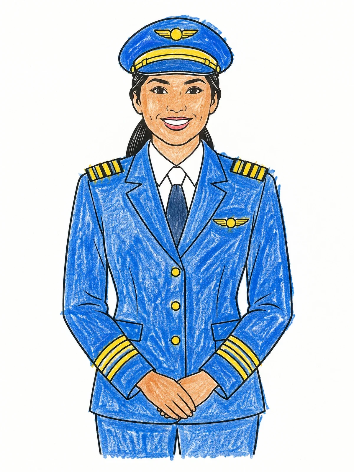 Colored example of the Smiling Airline Pilot In Full Uniform coloring page