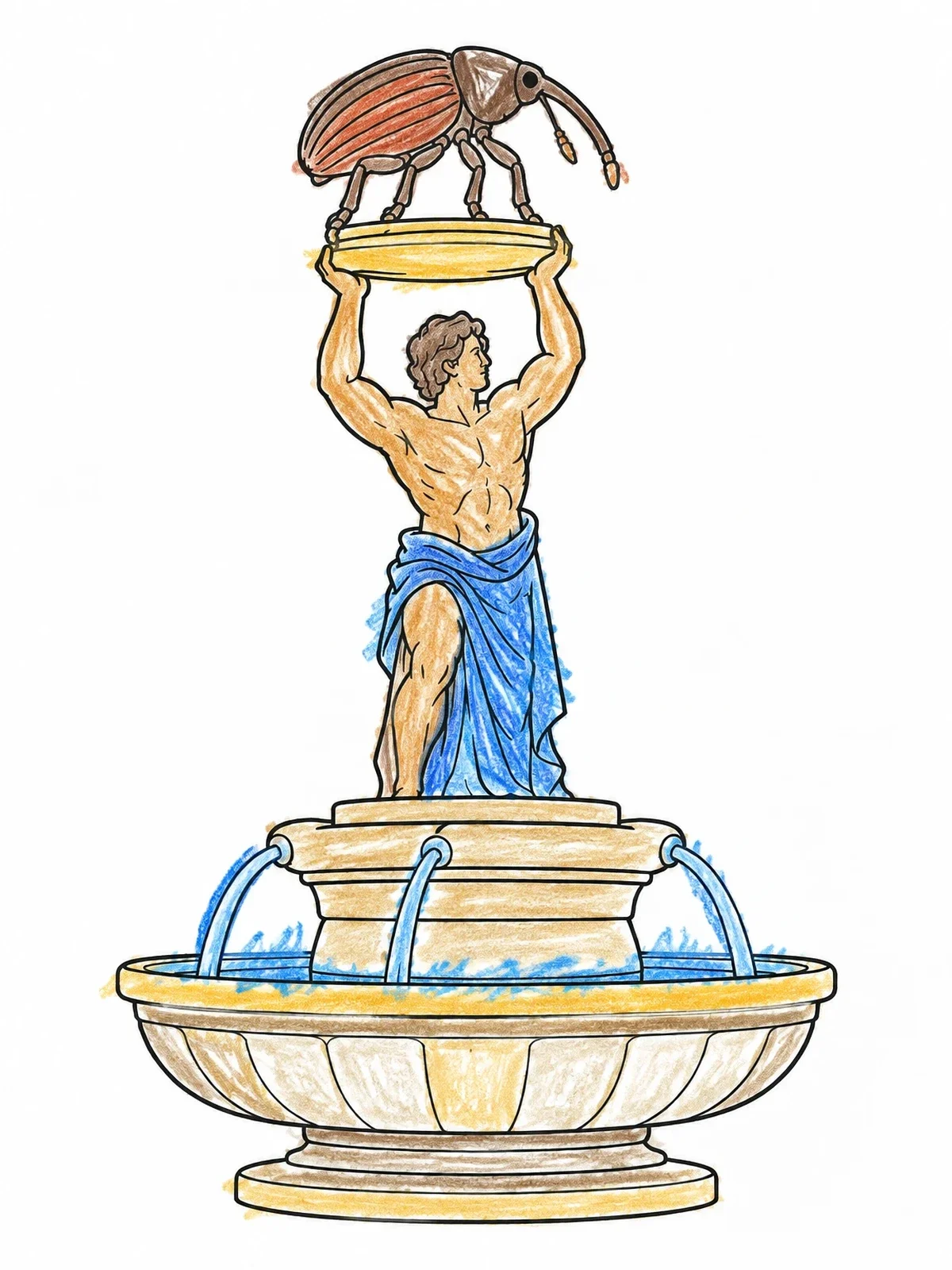 Colored example of the Alabama Boll Weevil Monument Fountain coloring page