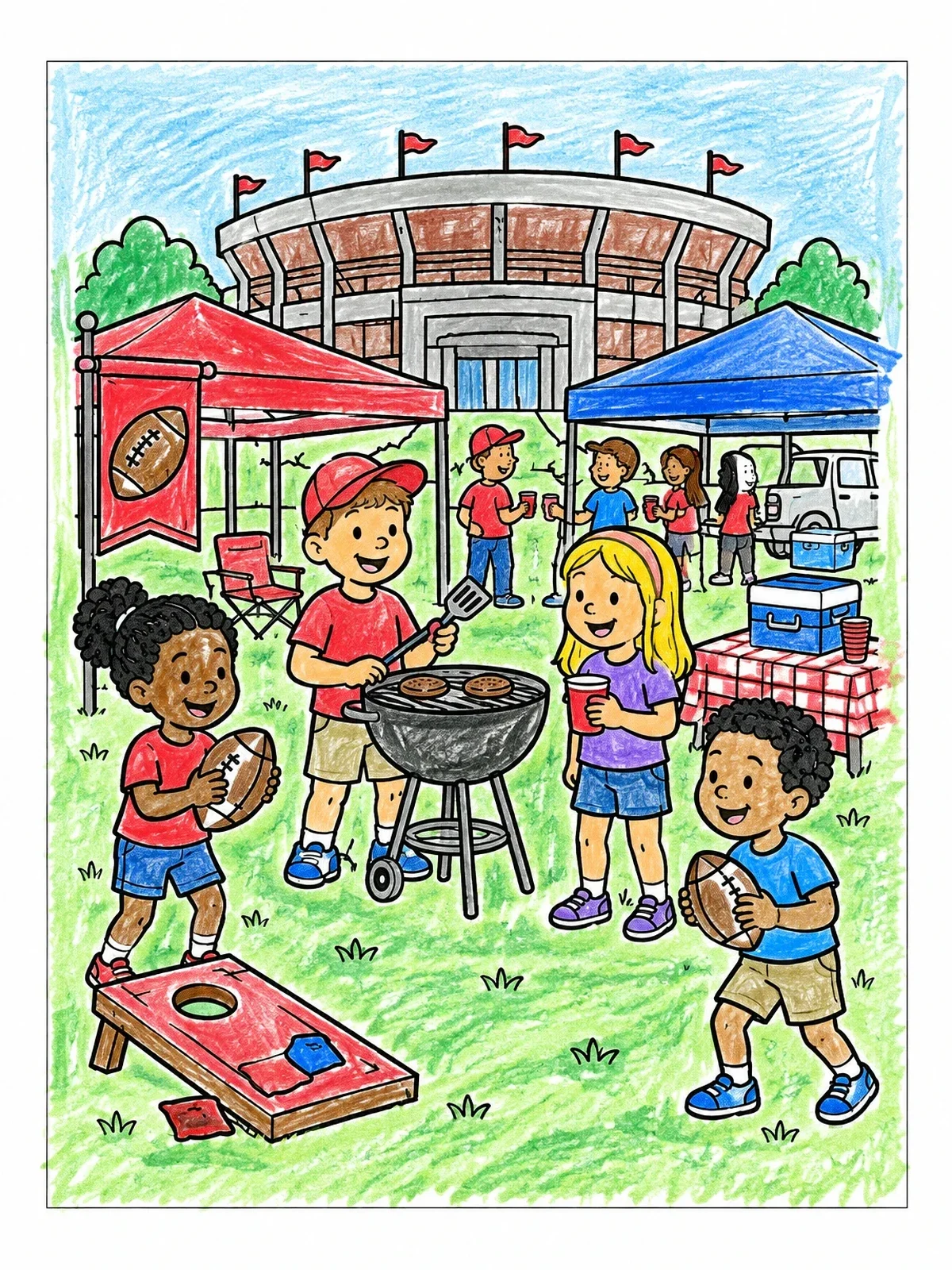 Colored example of the College Football Tailgate Party coloring page