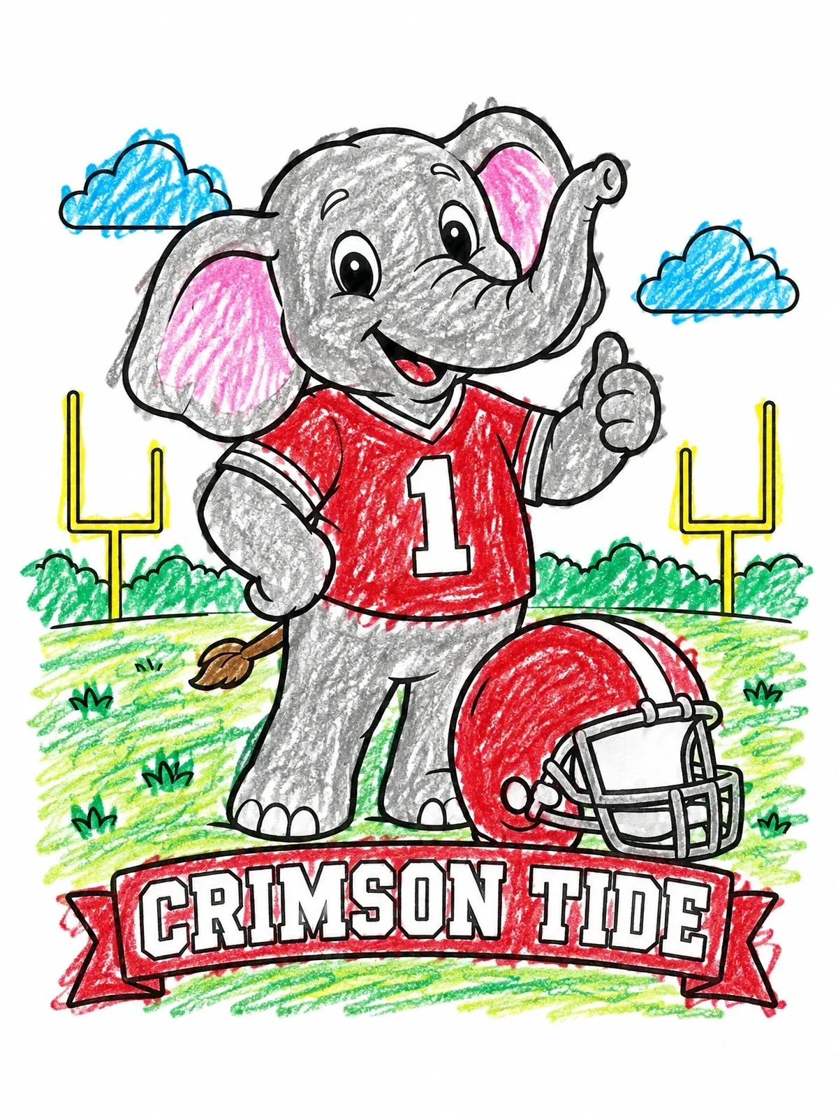 Colored example of the Cute Elephant Football Mascot coloring page